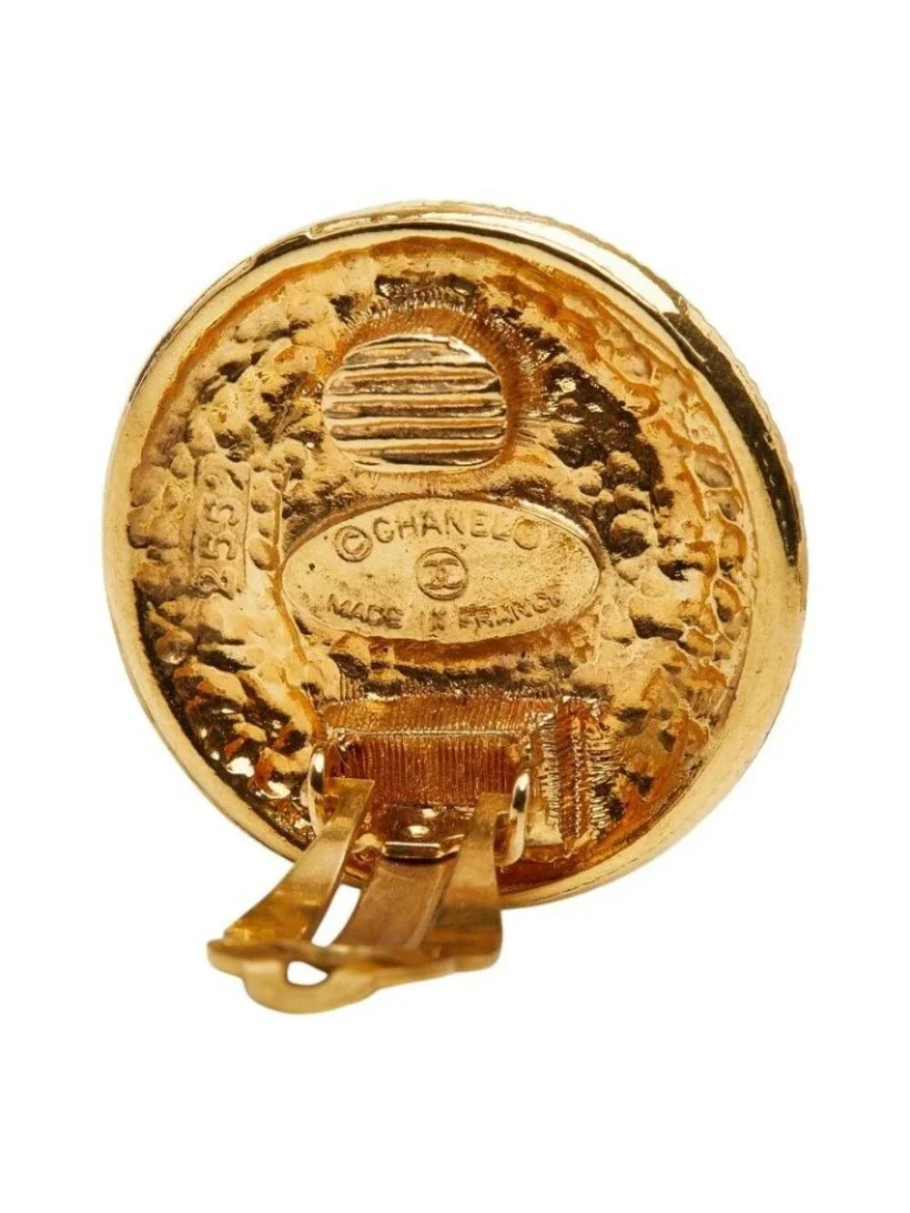 Chanel Round Earrings Gold Faux Pearl Plated